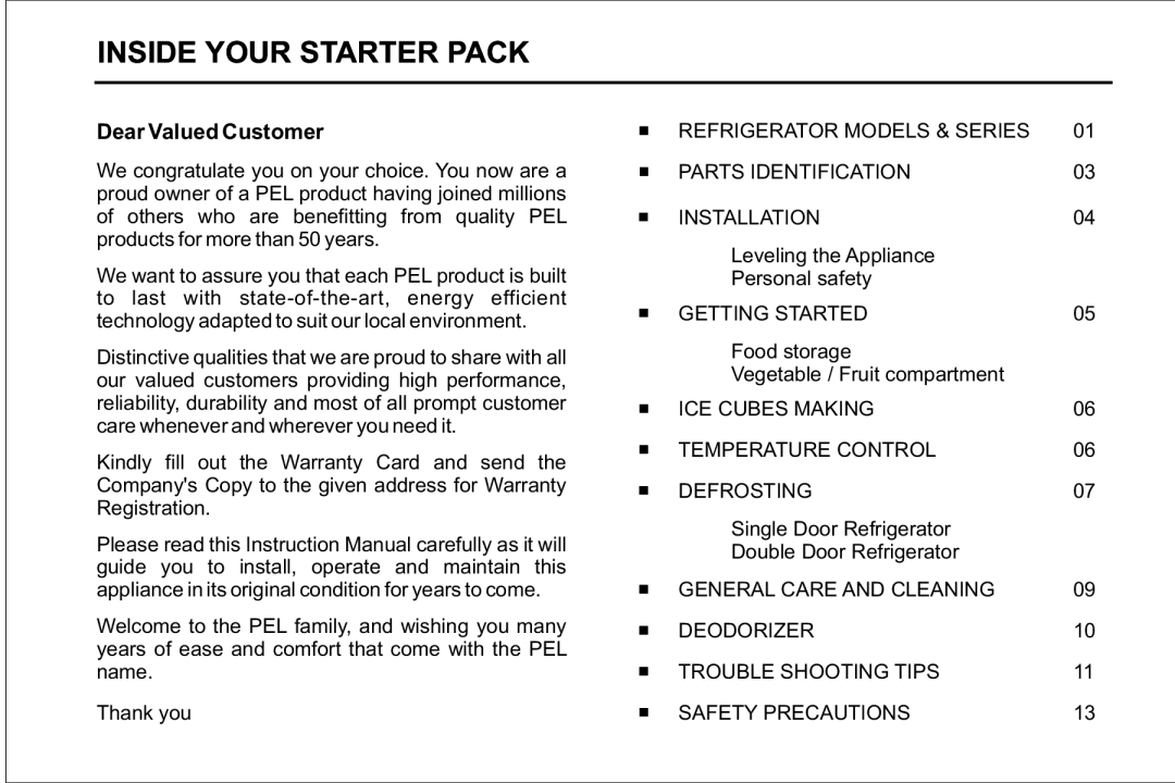 Pelco 6200, 6400, 20185, 2500JF, 2300JF, 20175, 6300, 2012, 20145JF, 2009, 20165 Inside Your Starter Pack, Dear Valued Customer 