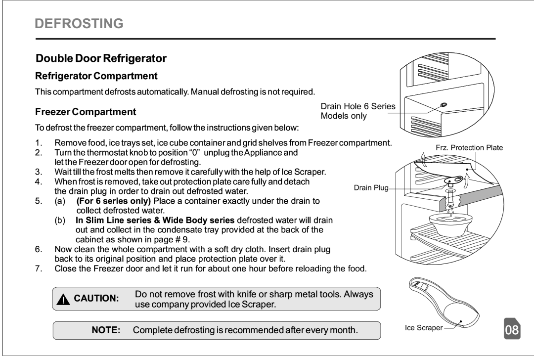 Pelco 20145JF, 6400, 20185, 2500JF, 6200, 2300JF, 20175, 6300, 2012, 2009, 20165, 2010 instruction manual Defrosting 