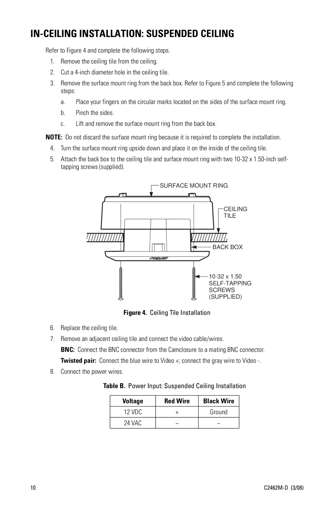 Pelco 90 manual IN-CEILING Installation Suspended Ceiling 