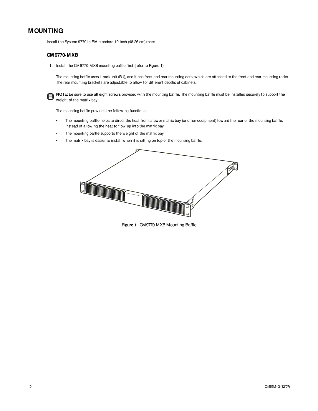 Pelco manual CM9770-MXB Mounting Baffle 