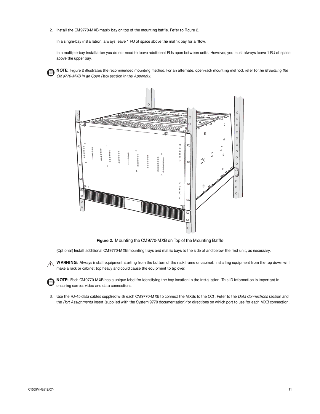 Pelco manual Mounting the CM9770-MXB on Top of the Mounting Baffle 