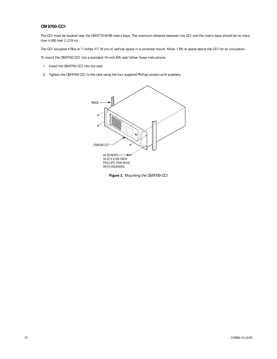 Pelco 9770 manual Mounting the CM9700-CC1 