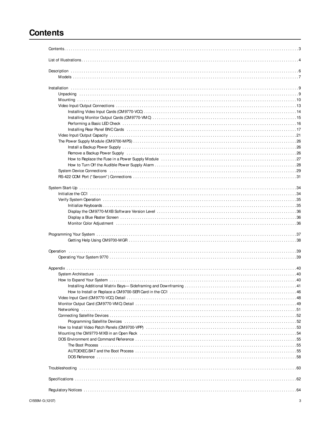 Pelco 9770 manual Contents 