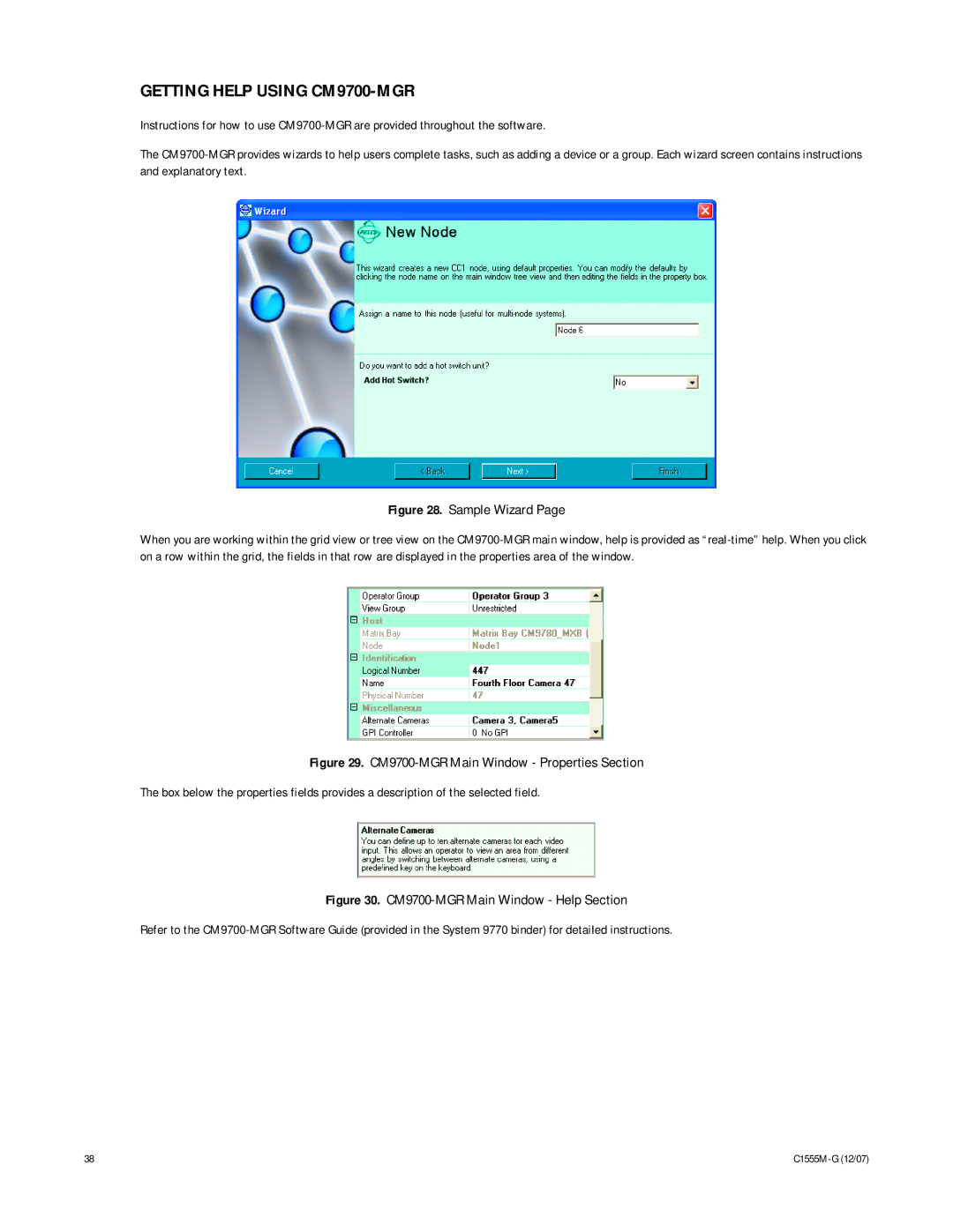 Pelco 9770 manual Getting Help Using CM9700-MGR, Sample Wizard 
