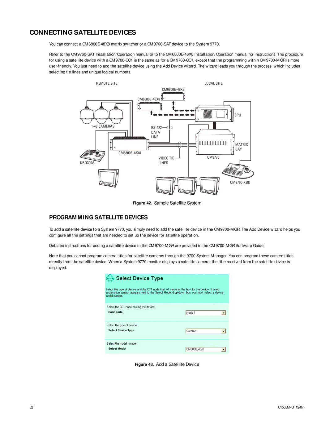 Pelco 9770 manual Connecting Satellite Devices, Programming Satellite Devices 