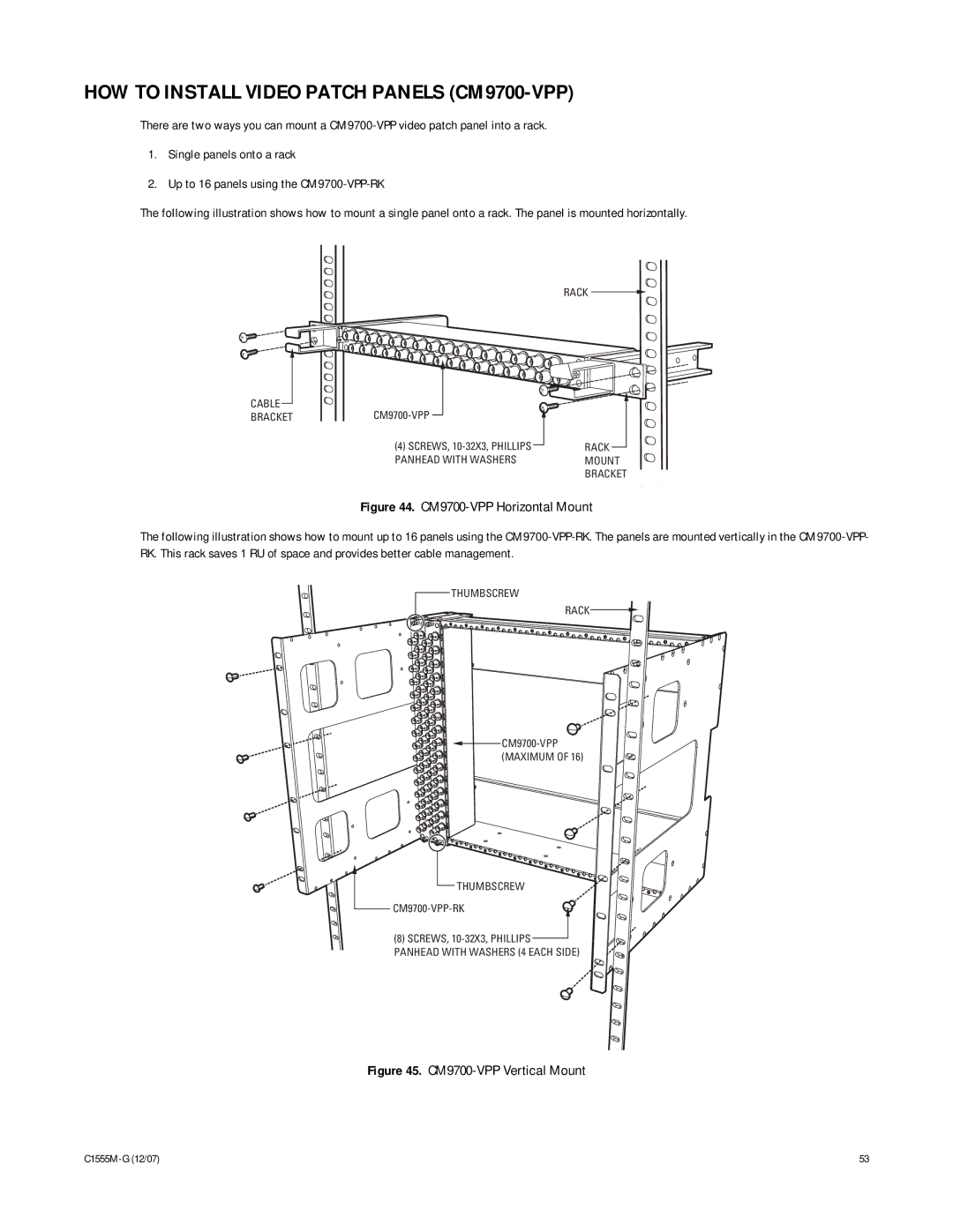 Pelco 9770 manual HOW to Install Video Patch Panels CM9700-VPP, CM9700-VPP Vertical Mount 