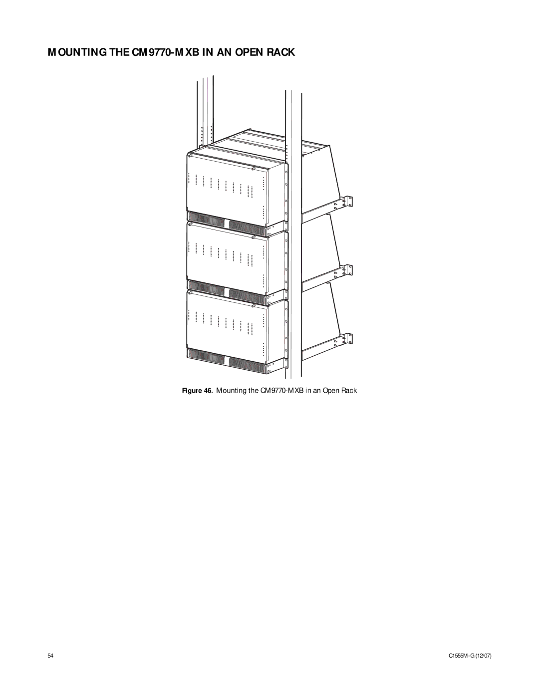 Pelco manual Mounting the CM9770-MXB in AN Open Rack, Mounting the CM9770-MXB in an Open Rack 