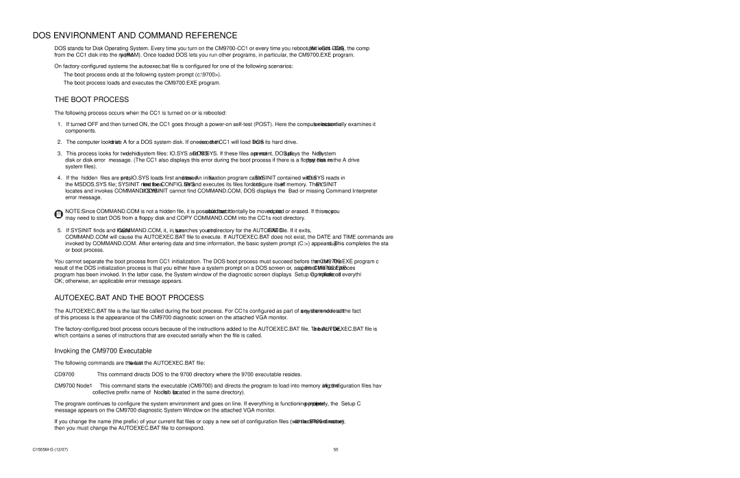 Pelco 9770 DOS Environment and Command Reference, AUTOEXEC.BAT and the Boot Process, Invoking the CM9700 Executable 