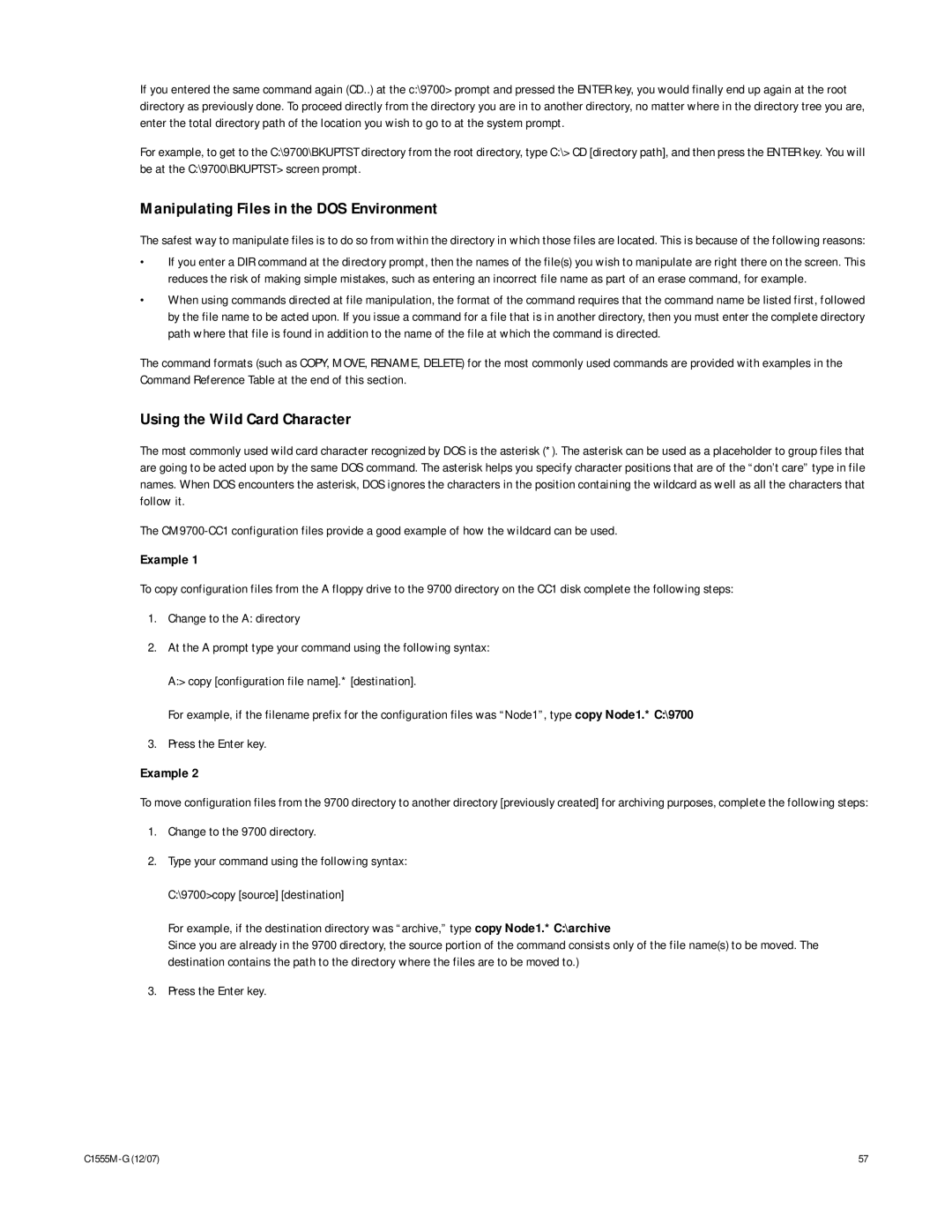 Pelco 9770 Manipulating Files in the DOS Environment, Using the Wild Card Character, Example, Change to the 9700 directory 