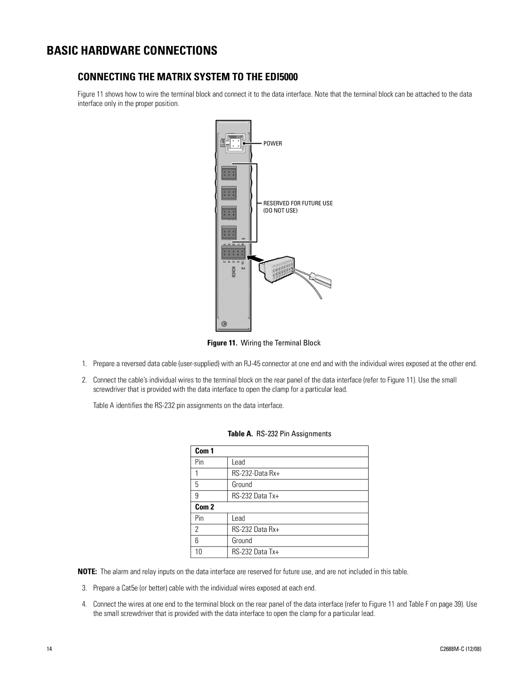 Pelco AD2088 manual Basic Hardware Connections, Connecting the Matrix System to the EDI5000, Com 