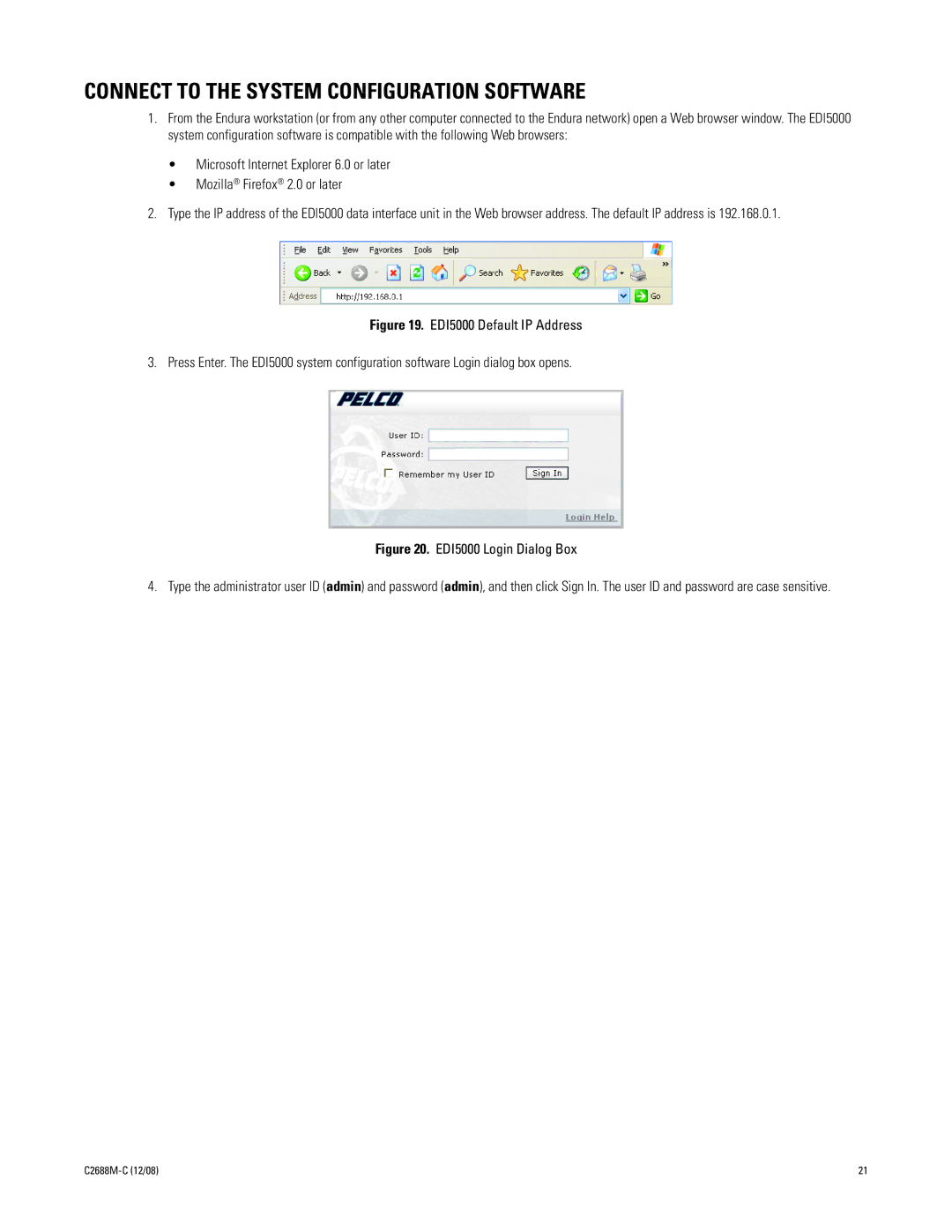 Pelco AD2088 manual Connect to the System Configuration Software, EDI5000 Login Dialog Box 