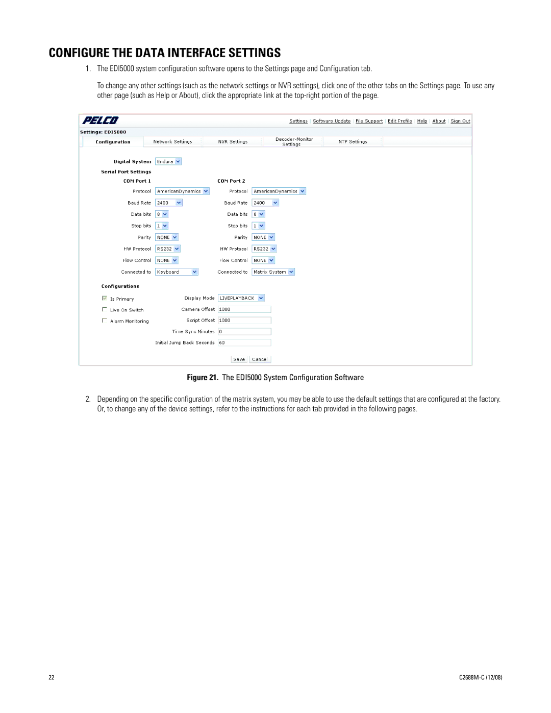 Pelco AD2088 manual Configure the Data Interface Settings, EDI5000 System Configuration Software 