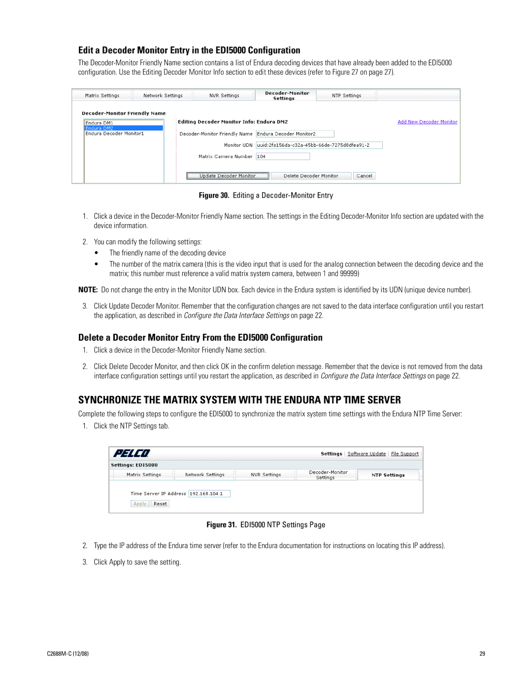 Pelco AD2088 manual Edit a Decoder Monitor Entry in the EDI5000 Configuration, Click the NTP Settings tab 