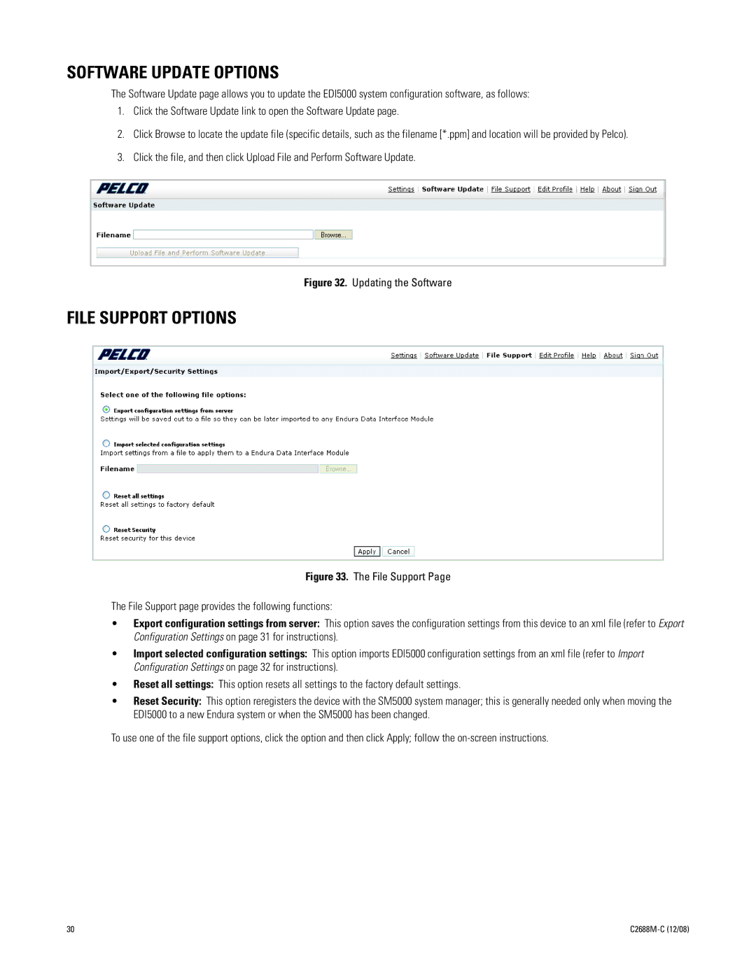 Pelco AD2088 manual Software Update Options, File Support Options 