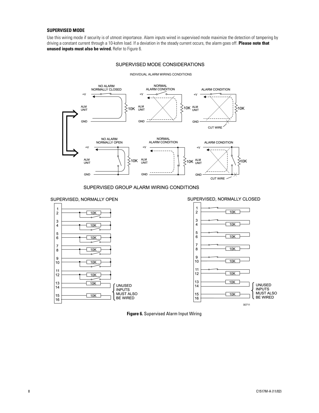 Pelco ALM2064 manual Supervised Mode, Supervised Alarm Input Wiring 