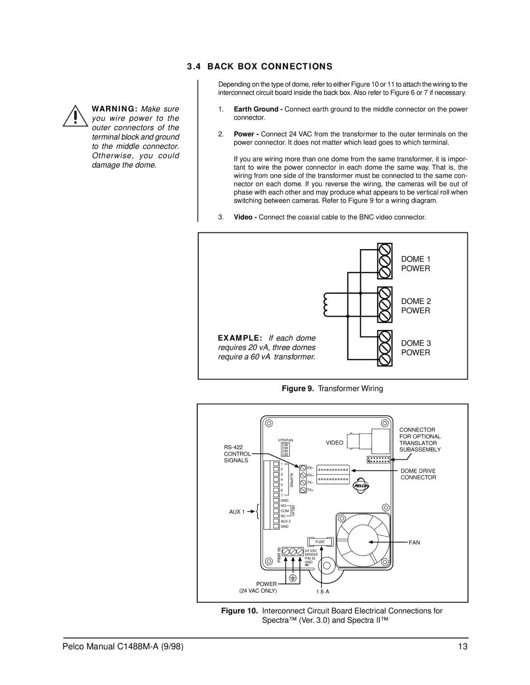 Pelco BB5L operation manual Back BOX Connections, Dome 1 Power Dome 2 Power Dome 3 Power 