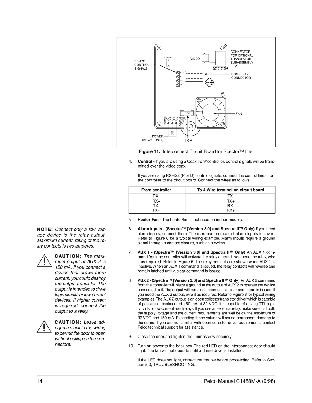 Pelco BB5L operation manual From controller To 4-Wire terminal on circuit board, Rx+ Tx+ 