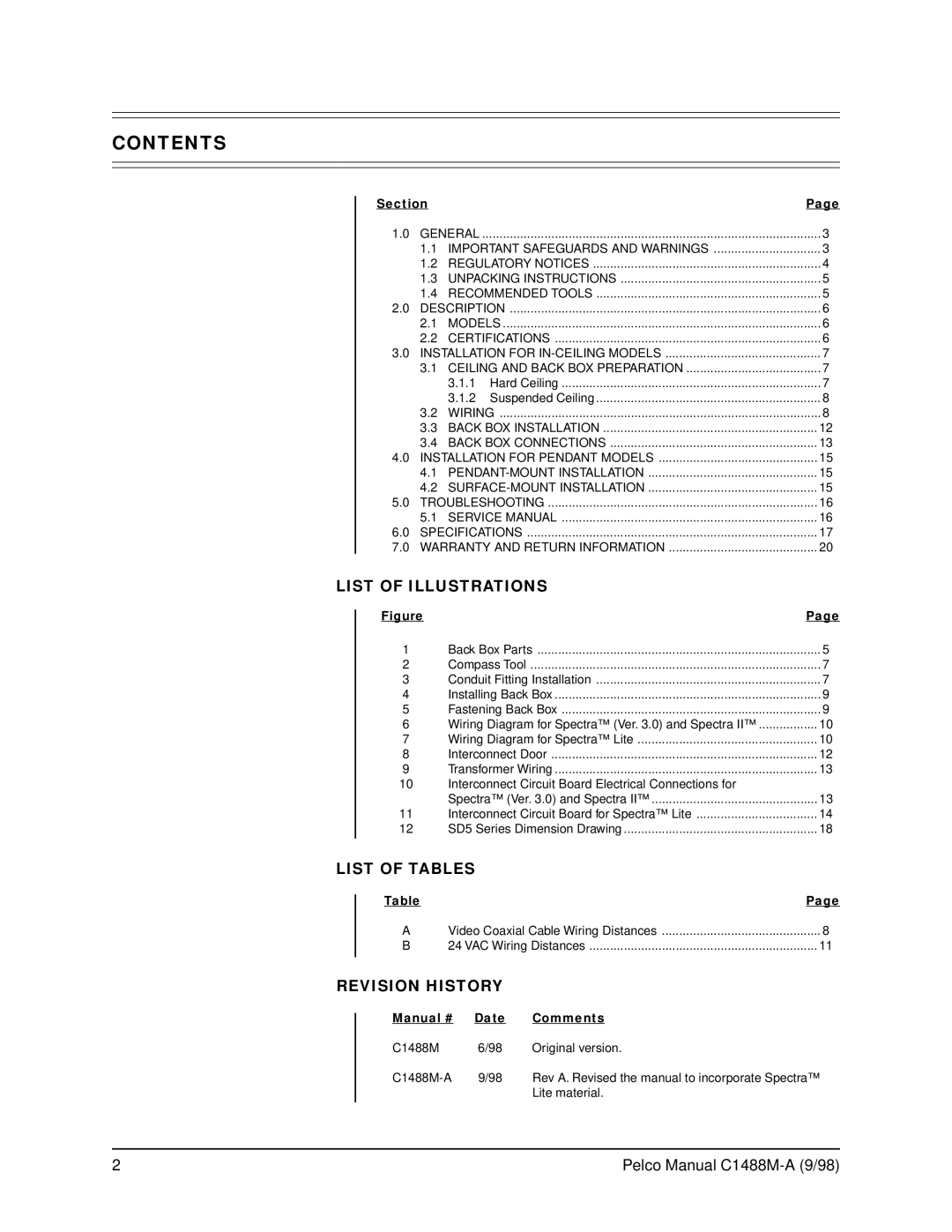 Pelco BB5L operation manual Contents 