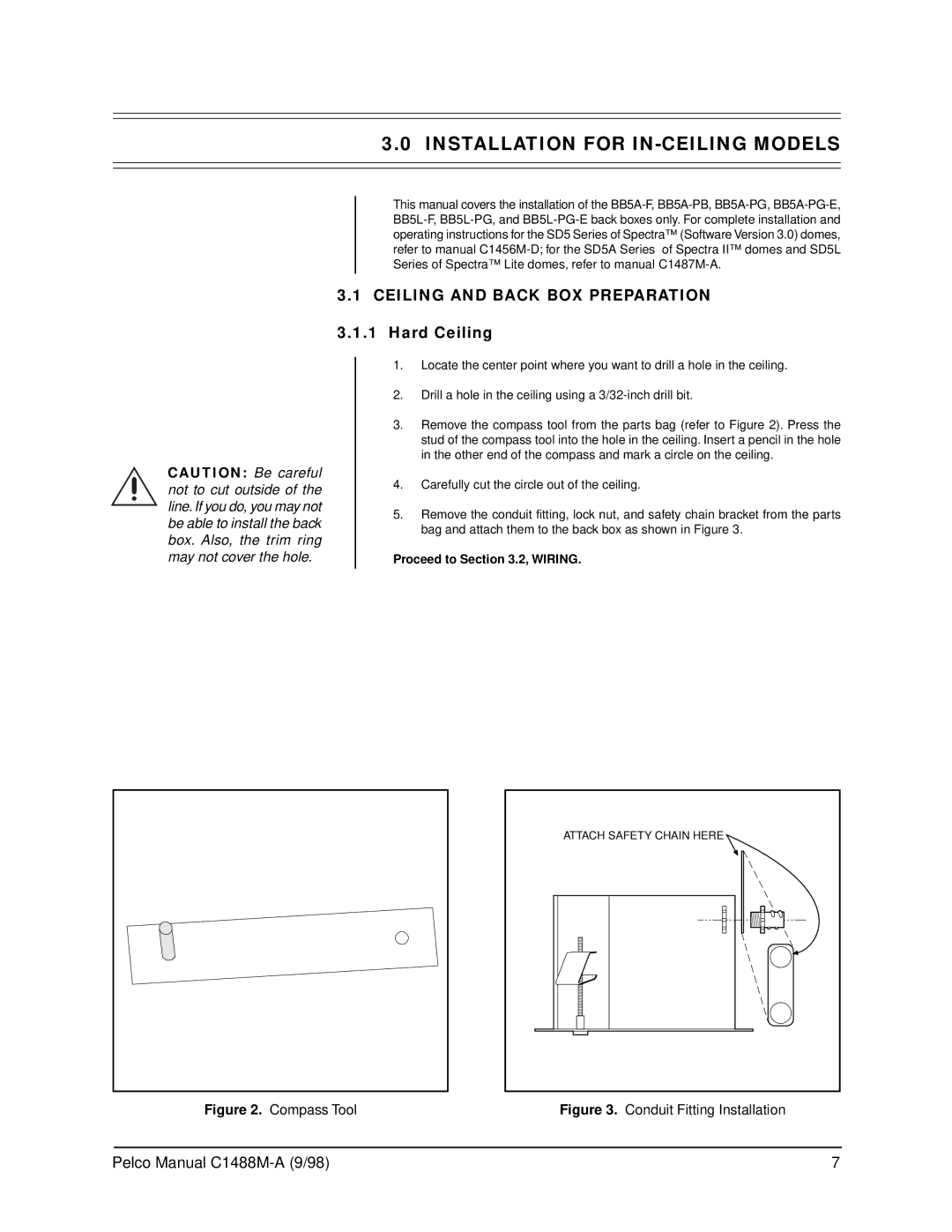 Pelco BB5L operation manual Installation for IN-CEILING Models, Ceiling and Back BOX Preparation, Proceed to .2, Wiring 