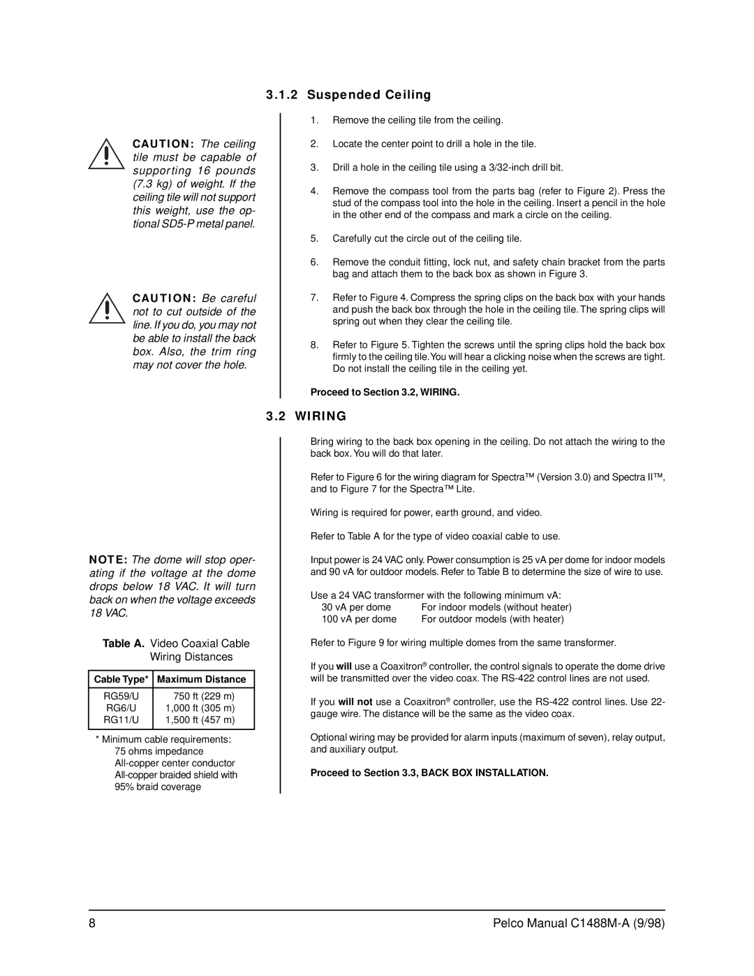 Pelco BB5L operation manual Wiring, Maximum Distance, RG6/U, Proceed to .3, Back BOX Installation 