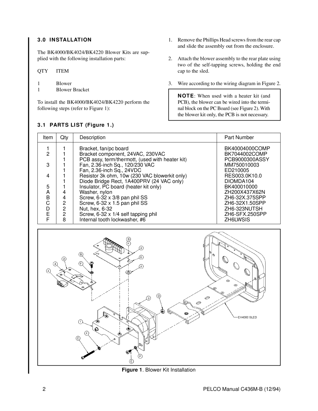 Pelco BK4220, BK4024 operation manual Installation, Qty 