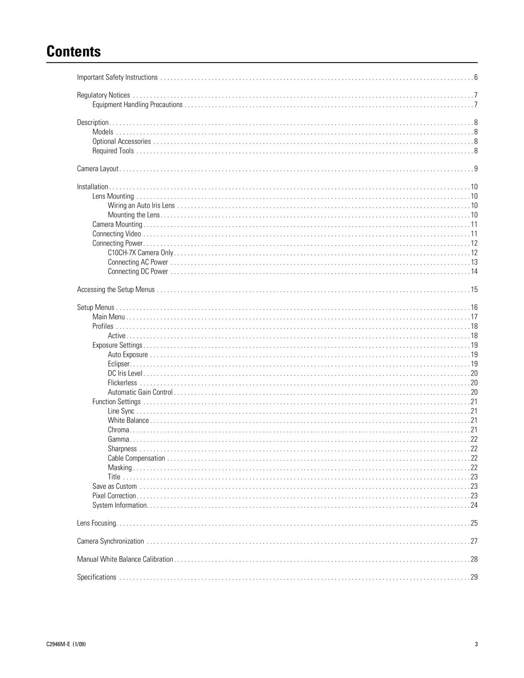 Pelco C10CH manual Contents 