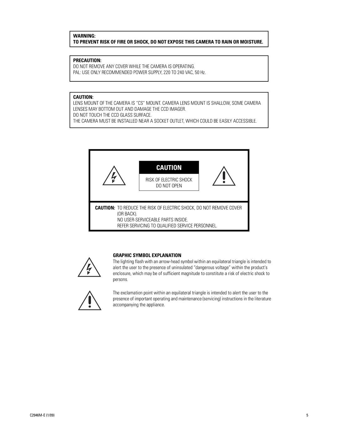 Pelco C10CH manual Graphic Symbol Explanation 