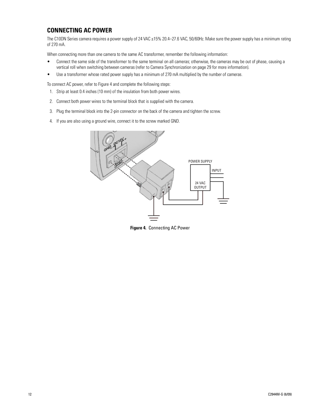 Pelco C10DN manual Connecting AC Power 