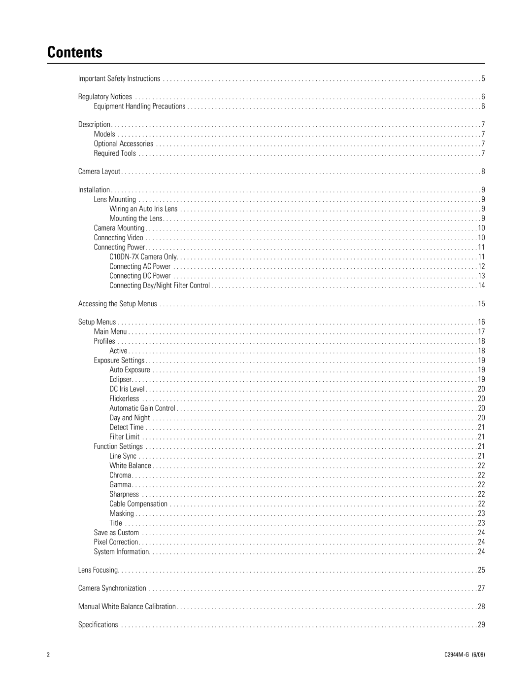 Pelco C10DN manual Contents 