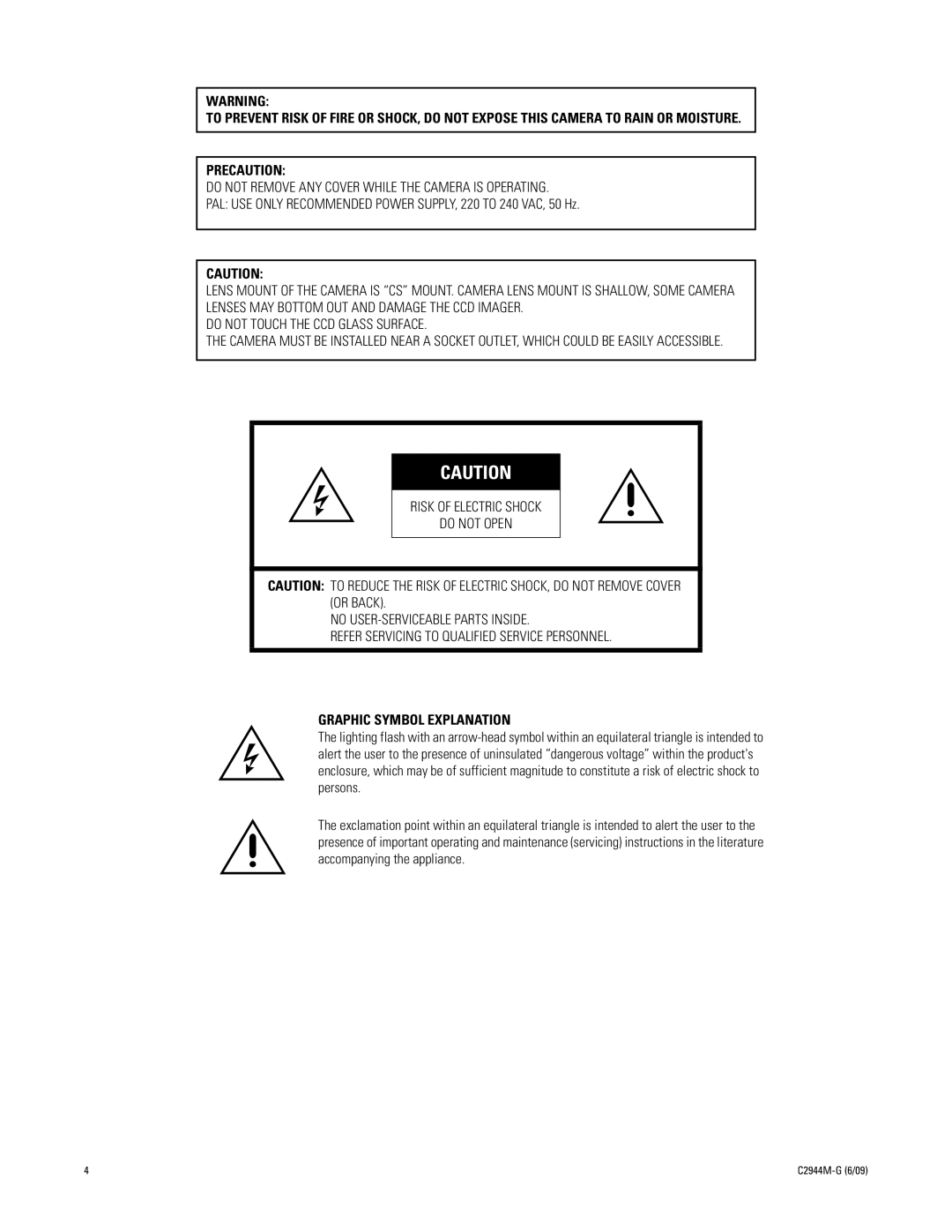 Pelco C10DN manual Precaution, Graphic Symbol Explanation 