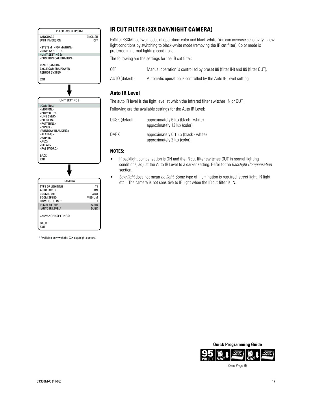 Pelco C1300M-C (11/08) manual IR CUT Filter 23X DAY/NIGHT Camera, Dark 