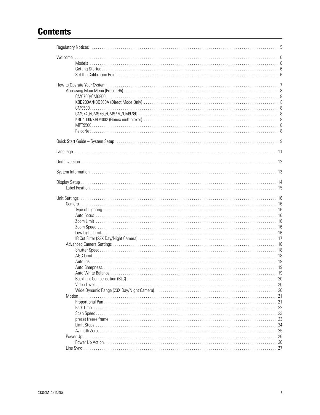 Pelco C1300M-C (11/08) manual Contents 