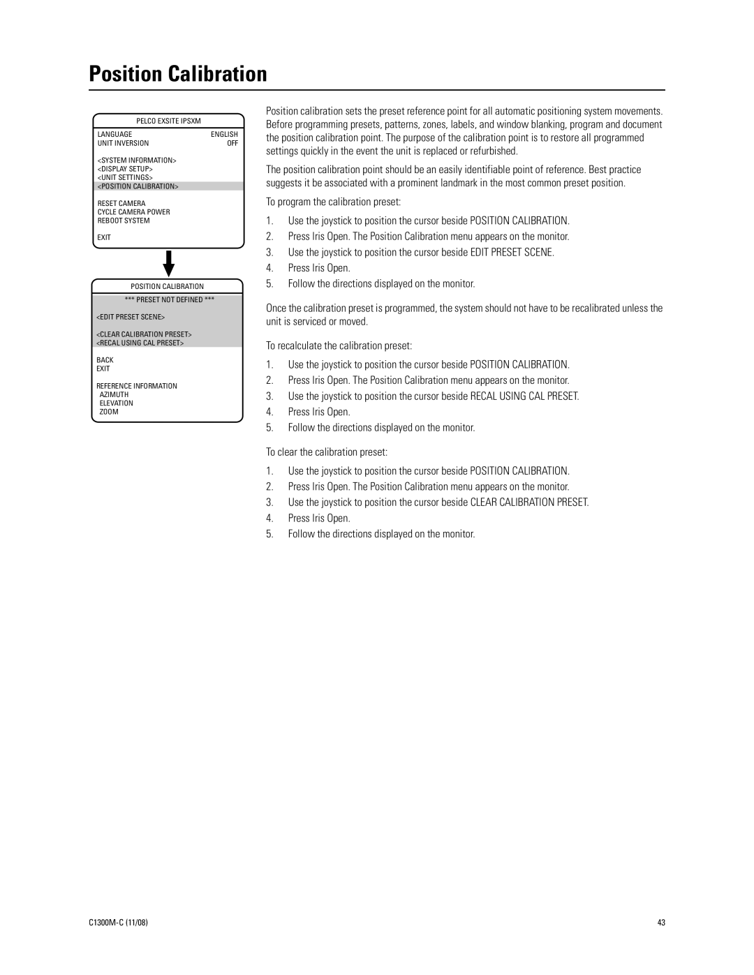 Pelco C1300M-C (11/08) manual Position Calibration 