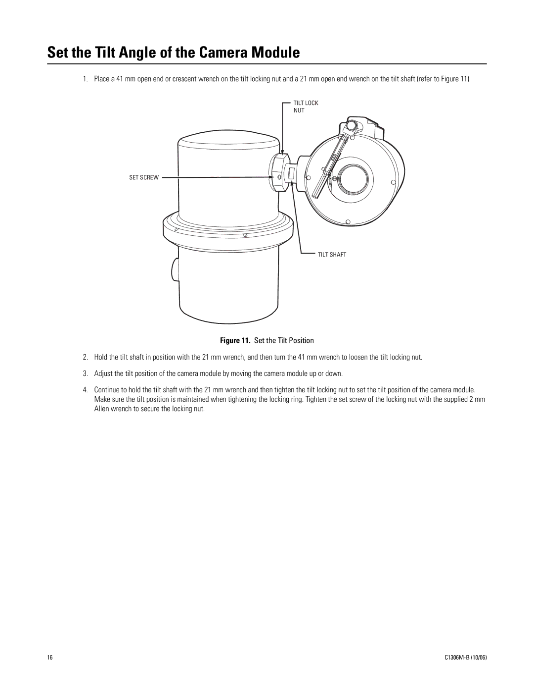 Pelco 2 C1306M-B (10/06) manual Set the Tilt Angle of the Camera Module 