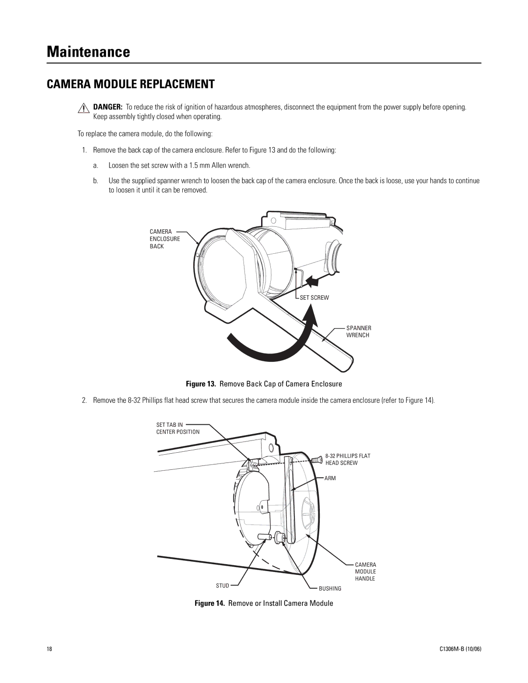 Pelco 2 C1306M-B (10/06) manual Maintenance, Camera Module Replacement 