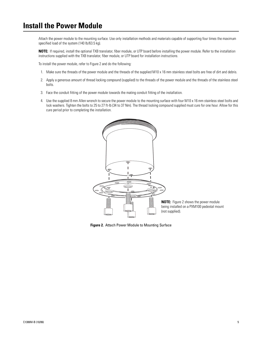 Pelco 2 C1306M-B (10/06) manual Install the Power Module, Attach Power Module to Mounting Surface 