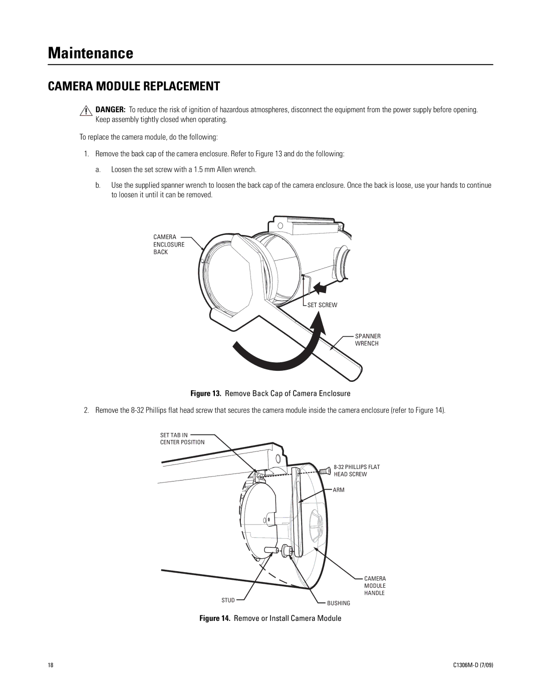 Pelco C1306M-D (7/09) manual Maintenance, Camera Module Replacement 