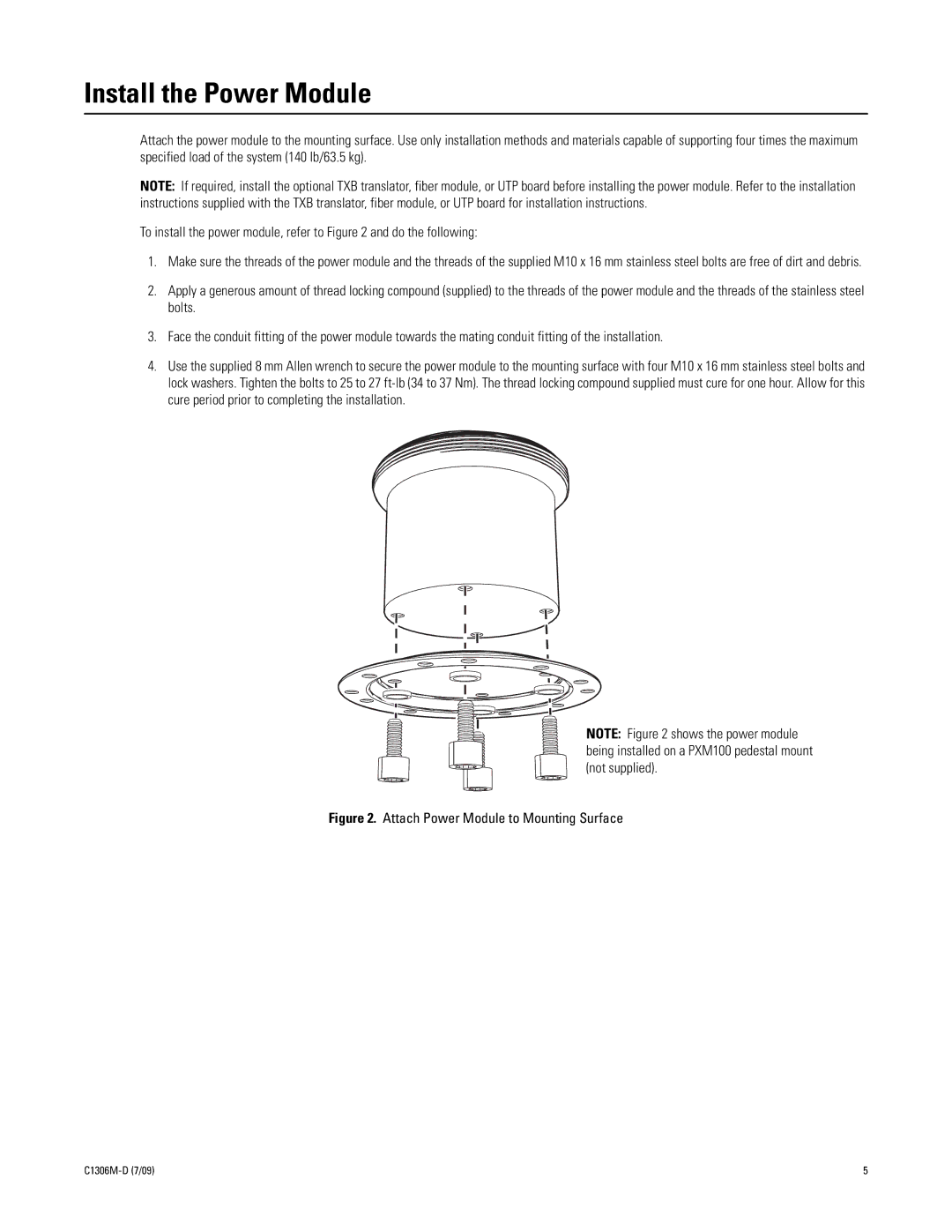Pelco C1306M-D (7/09) manual Install the Power Module, Attach Power Module to Mounting Surface 