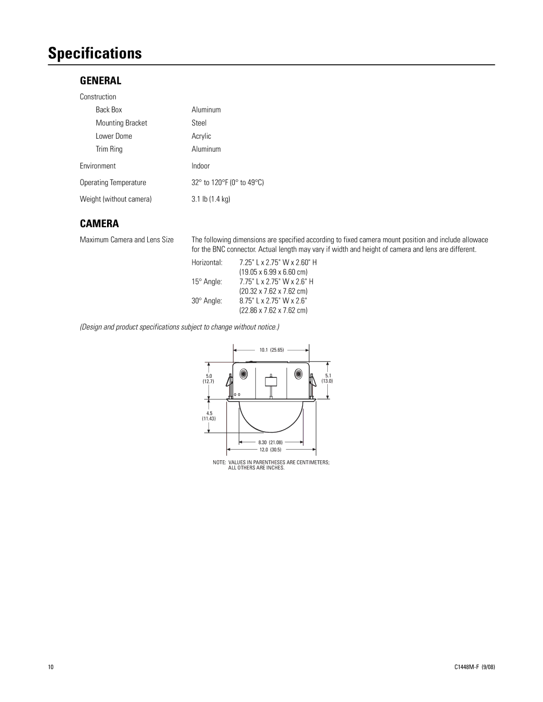 Pelco C1448M-F manual Specifications, General 