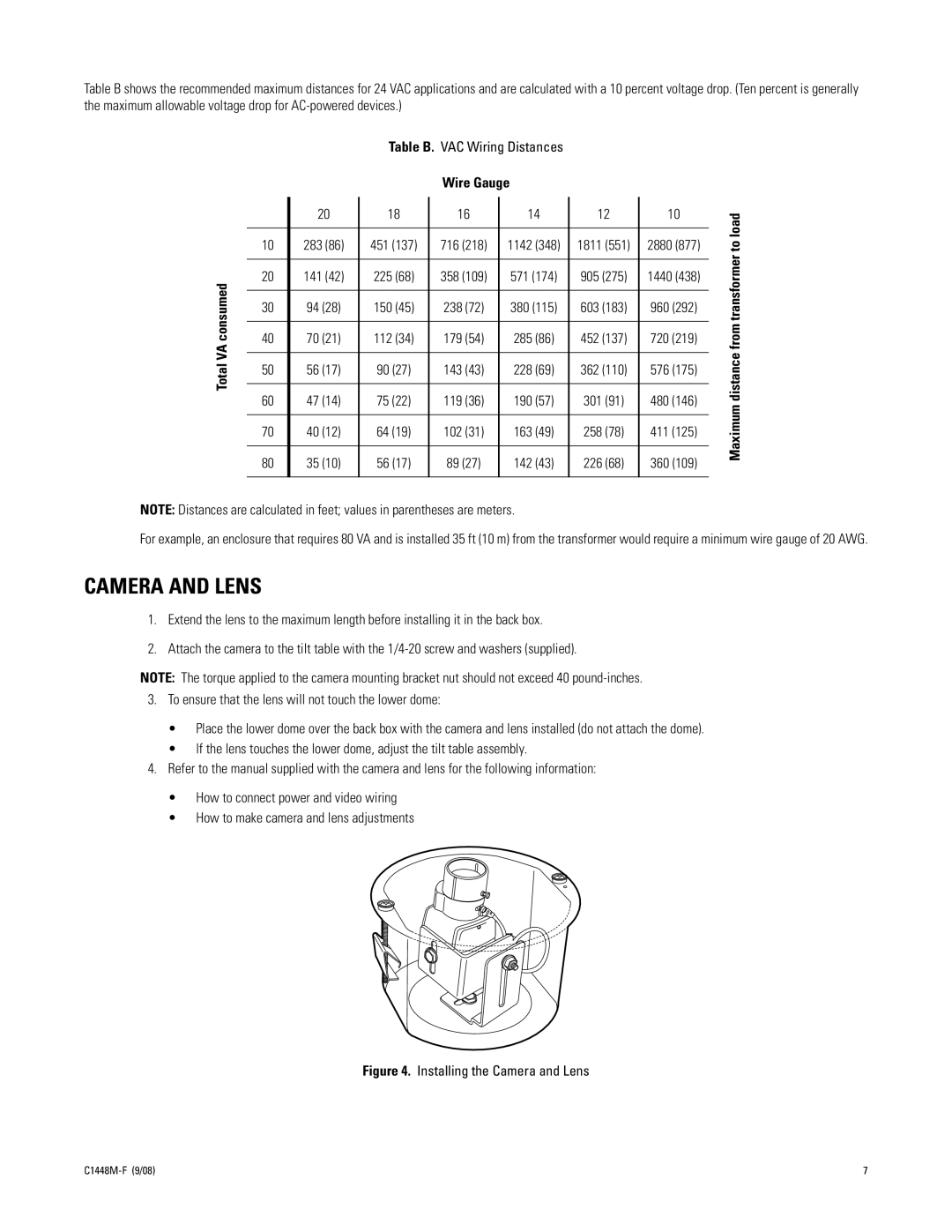 Pelco C1448M-F manual Camera and Lens, Wire Gauge 