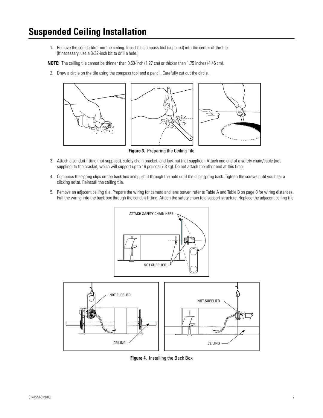 Pelco C1475M-C manual Suspended Ceiling Installation, Preparing the Ceiling Tile 