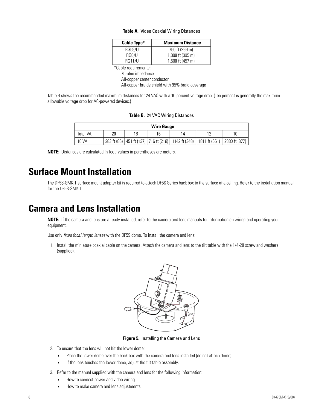 Pelco C1475M-C manual Surface Mount Installation, Camera and Lens Installation 