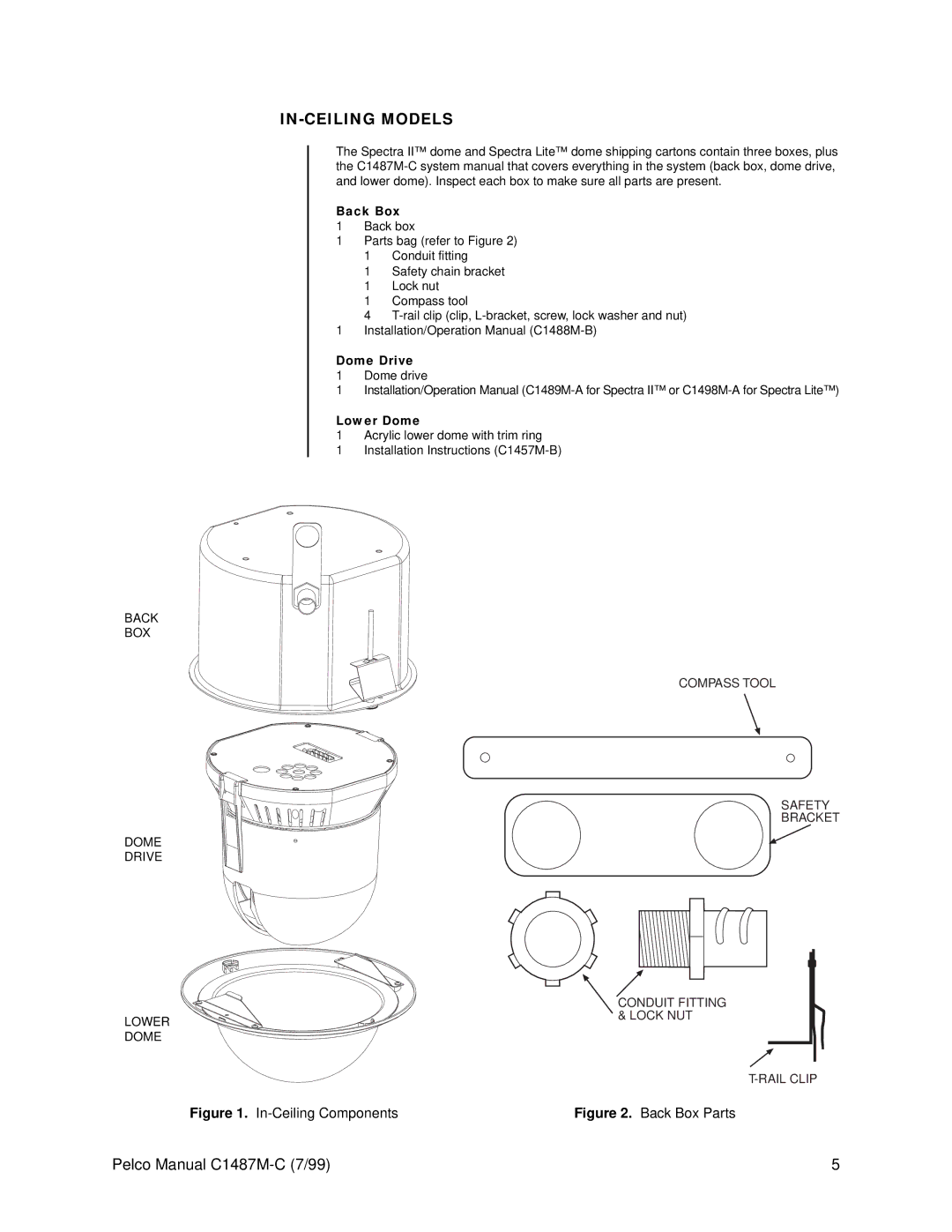 Pelco c1487-c operation manual IN-CEILING Models, Back Box, Dome Drive, Lower Dome 