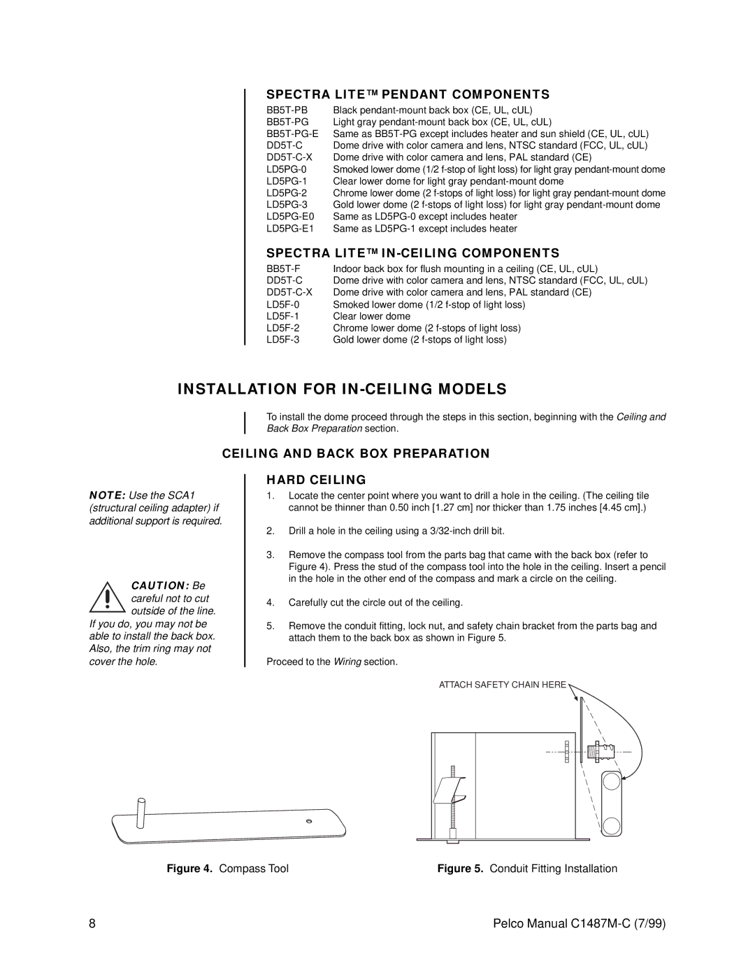 Pelco c1487-c Installation for IN-CEILING Models, Spectra Lite Pendant Components, Spectra Lite IN-CEILING Components 