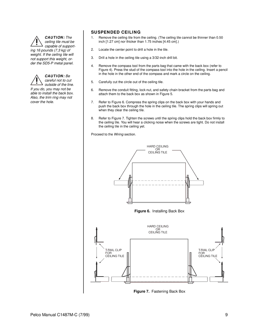 Pelco c1487-c operation manual Suspended Ceiling, Installing Back Box 