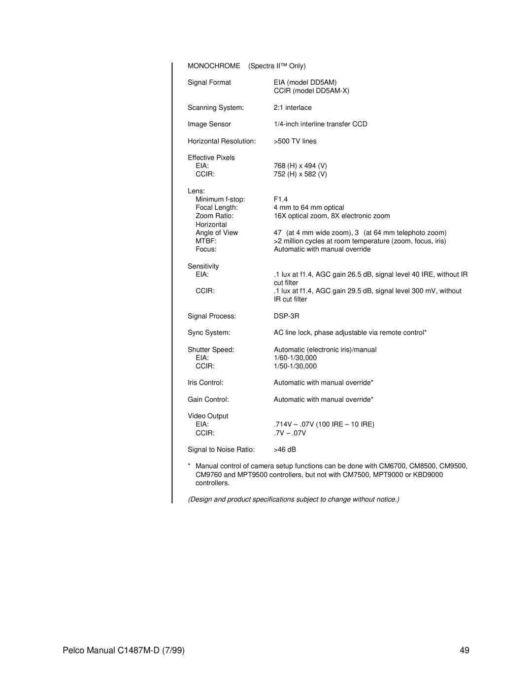 Pelco C1487M-D operation manual Eia 