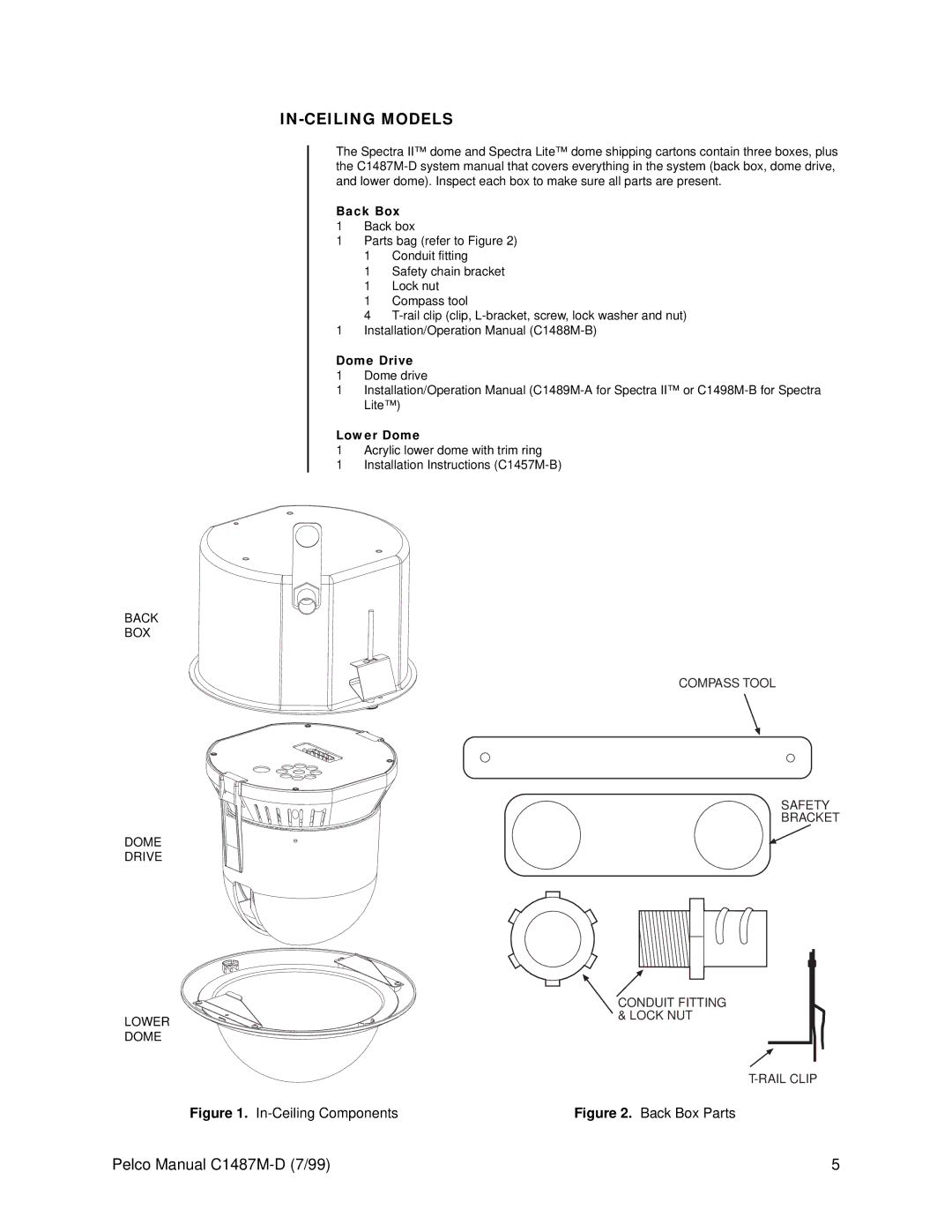 Pelco C1487M-D operation manual IN-CEILING Models, Back Box, Dome Drive, Lower Dome 