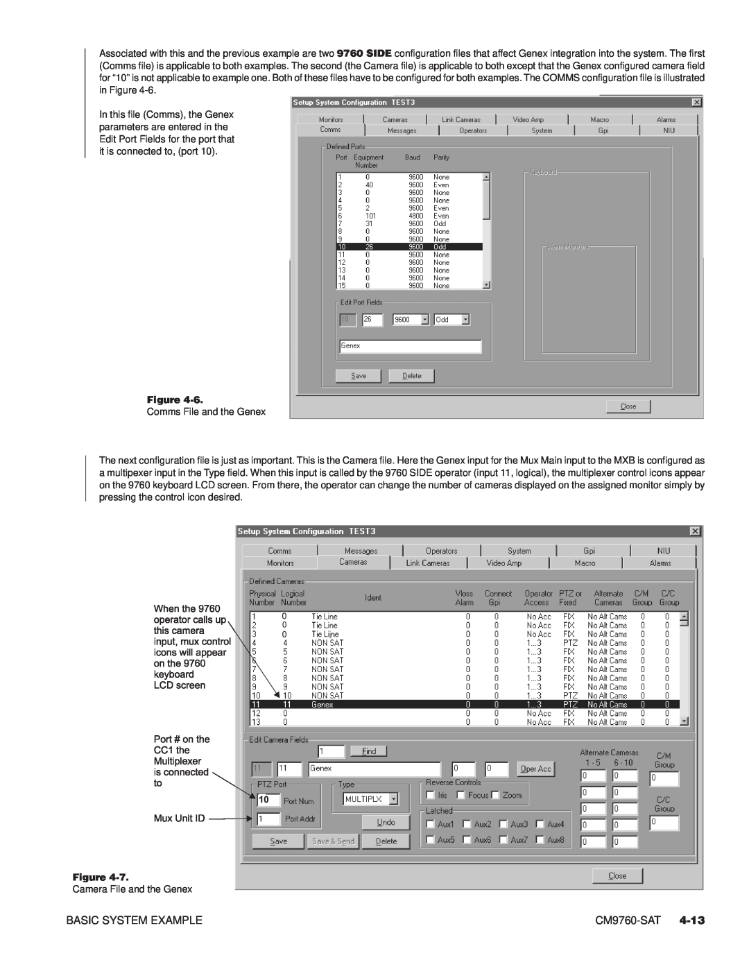 Pelco C573M-D, C1501M, C1503M, C549M-A, C542M-B, C538M manual Basic System Example, CM9760-SAT, Figure, Comms File and the Genex 