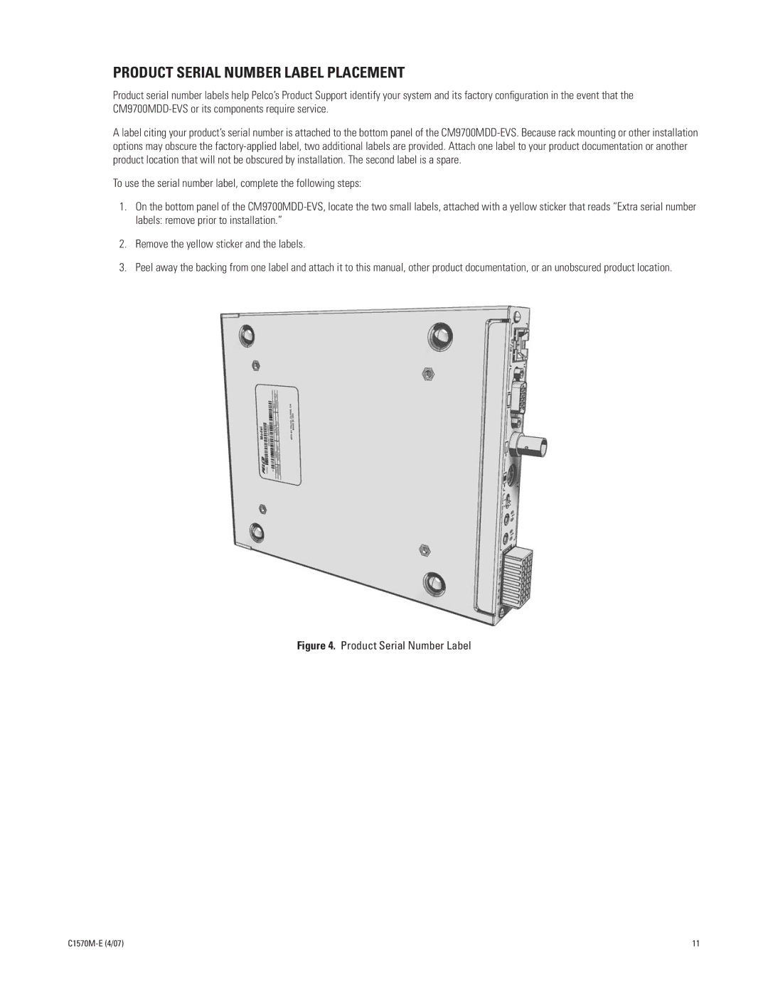 Pelco C1570M-E (4/07) manual Product Serial Number Label Placement 