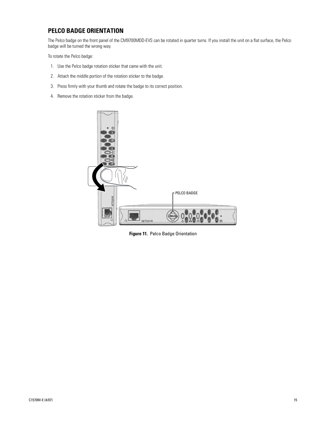 Pelco C1570M-E (4/07) manual Pelco Badge Orientation 